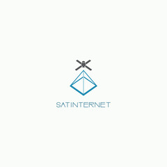 
An illustration depicting a satellite above the Earth, in the form of a symbol and logo