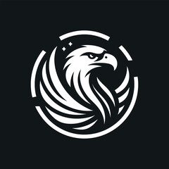 Eagle Head Silhouette in Circle Graphic on Dark Background
