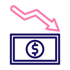 Sales Down Vector Line Two Colors Icon Design
