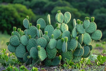 A lush green cactus plant is shown in its natural environment