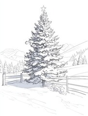 Obraz premium cartoon Christmas tree coloring page for children drawing