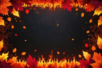 Rich Orange Blazing Background Texture with Ruby-Hued Borders and Radiant Yellow Flames Embracing the Autumn Spirit