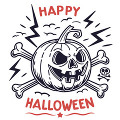 Happy Halloween Pumpkin With Crossbones And Spooky Elements Vector Illustration