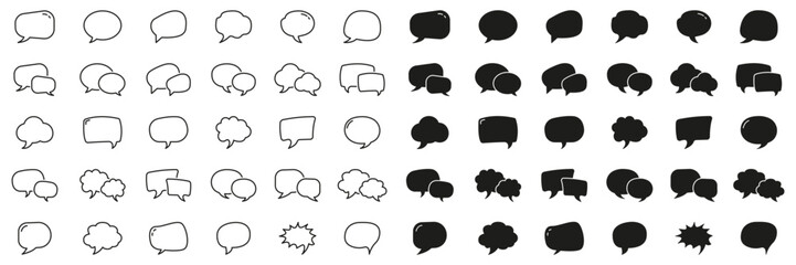 Speech Bubble Line and Solid Icon Set. Collection of Chat, Dialogue, and Message Bubbles for Communication, Discussion, and Conversation. Editable Stroke. Isolated Vector Illustration