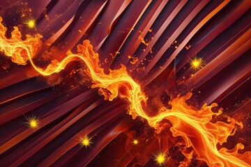 Vibrant Dynamic Orange Fiery Backdrop with Burgundy Strips and Bright Yellow Sparks for a Cozy Autumn Theme