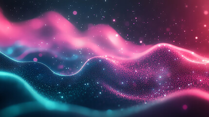 Obraz premium Vibrant pink and teal quantum energy waves in an abstract sci-fi backdrop. Futuristic, glowing, and surreal—perfect for tech, cosmic, or digital art themes