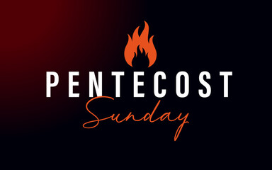 Pentecost Sunday logo with flame icon. Come holy spirit typography concept with fire tongue and text for web banner design. Vector illustration