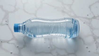 Partially Filled Plastic Water Bottle on Marble Surface