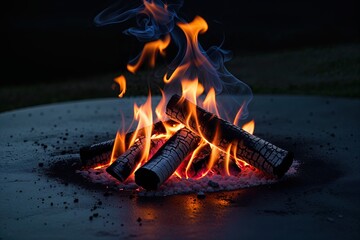 Smoldering Embers on a Shadowed Surface with Glowing Warmth