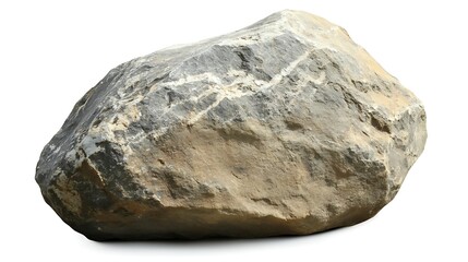 Isolated Boulder On White Background Displaying Texture And Weathering Geological Formation Of A Large Rock With Natural Lines And Shades Suitable For Graphic Design And Compositing