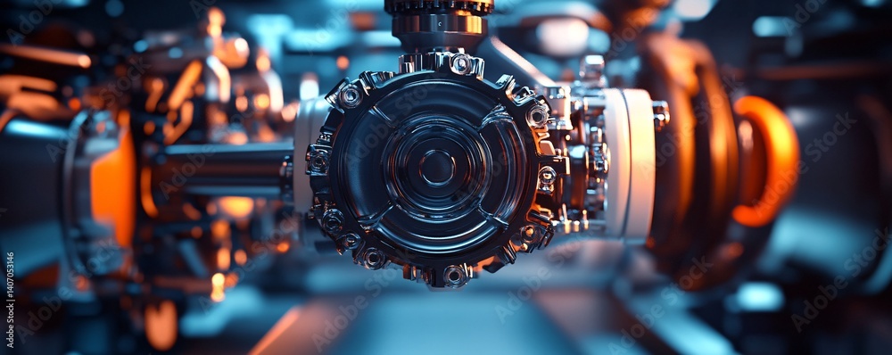Aufkleber futuristic engine rotating and generating power in a dark industrial environment