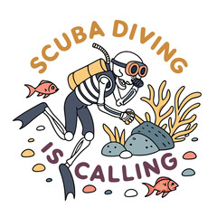 Humorous Scuba Diving Skeleton Vector Illustration For Apparel And Graphic Design