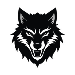 angry wolf head silhouette front facing sharp eyes