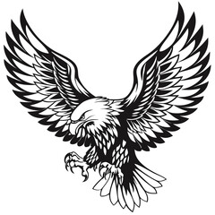 Obraz premium Eagle Etching Tattoo Design – Vintage Skull and Inked Legacy Eagle Vector Logo | Monochrome Fierce Bird Emblem Art for Tattoos and Graphic Design