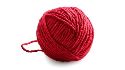 Red Yarn Ball On White Background Crafting Material Closeup For Knitting And Crochet Projects Soft Texture Vibrant Color