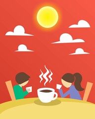 Coffee with Two under the Clear Sky, Enjoying the Warmth of Togetherness