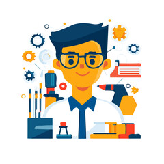 A Simple, flat, 2D icon Engineer isolated on transparent background. It is vector, flat design, animation design, vector, flat design, animation design, simple flat 2D icon, minimalist design, clipart