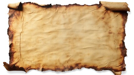 Antique Parchment Scroll Paper With Burnt Edges Isolated On White Background Detailed Texture For Vintage Design Invitations Or Historical Documents