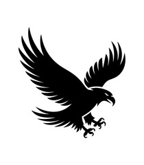 A large wild bird eagle flies with outstretched wings. Vector drawing linear sketch isolated on white background.	