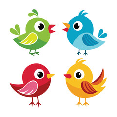 Obraz premium Cute bird icons of vector illustration isolated on a white background