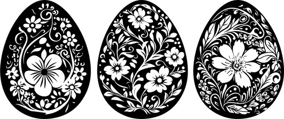 set of different easter eggs with floral ornaments - vector illustration © Riszczel