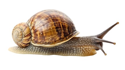 Garden Snail Close Up Isolated On White Background