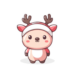 Very Simple flat 2D icon Christmas Mini Reindeer set isolated on a white background, vector, flat design, animation design, simple flat 2D icon, minimalist design, clipart	