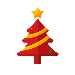 Simple flat 2D illustration of red Tinsel with christmas tree isolated on a white background, ai, flat 2d design, ideal for animation, UI/UX design, mobile apps, web design, digital illustrations	