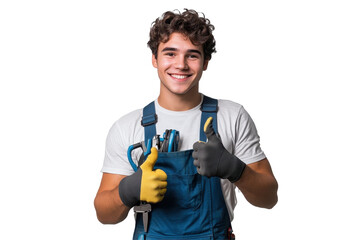 Isolated handyman showing thumbs up