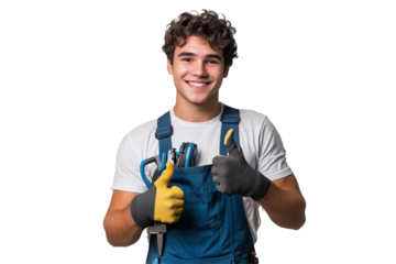 Isolated handyman showing thumbs up