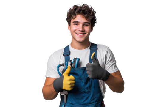 Isolated handyman showing thumbs up - Powered by Adobe