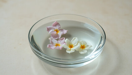 Serene Still Life Floating Flowers in Glass Bowl