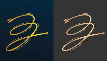 beautiful and attractive gold colored arrow direction logo vector image on black and white background