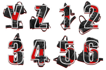 Designer decoration of letters y z and number 1 2 3 4 5 6 with bags.