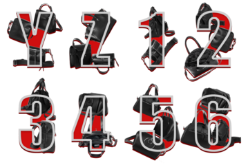 Designer decoration of letters y z and number 1 2 3 4 5 6 with bags.