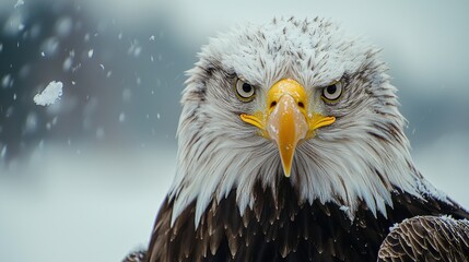 Obraz premium The bald eagle is a bird of prey found in North America. A sea eagle, it has two known subspecies and forms a species pair with the white-tailed eagle. Its range includes most of Canada and Alaska