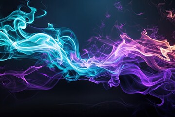 Fototapeta premium Vibrant Electric Turquoise and Violet Flames on Dark Background with Dynamic Bright Effects