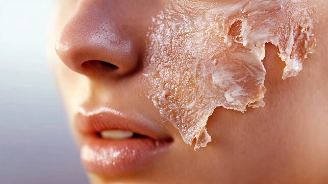 Woman removing peeling mask from face: beauty treatment