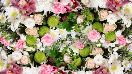 Pattern of many different flowers top view
