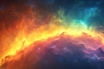 Fototapeta premium Enchanting beauty of a vivid rainbow flowing over the sky, representing the ethereal spirit of hope and amazement. Generative Ai