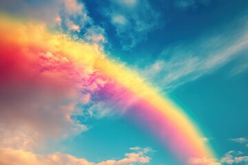 Fototapeta premium Enchanting beauty of a vivid rainbow flowing over the sky, representing the ethereal spirit of hope and amazement. Generative Ai