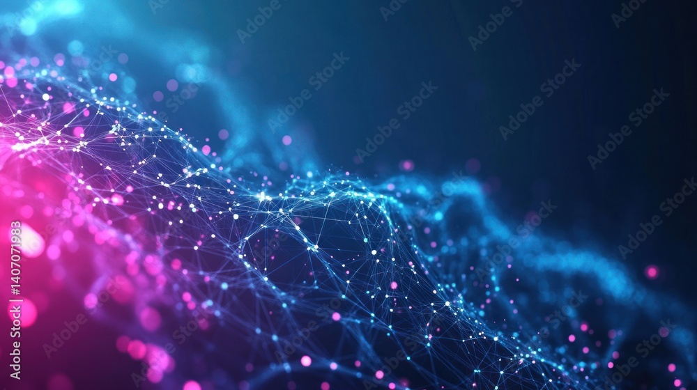 Poster abstract plexus design featuring luminous interconnected points and lines creating a network structu