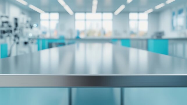 Sleek metallic tabletop in robotics lab showcasing innovation