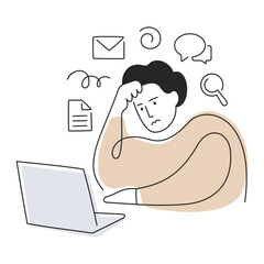 A man is having trouble concentrating on his work. ADHD, attention deficit hyperactivity disorder concept illustration.