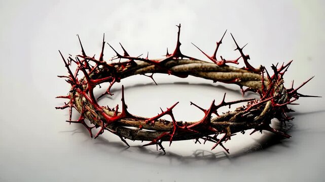 Crown of thorns with blood in a bright background crucifixion of Jesus Christ our Savior 4K
