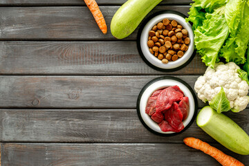 Dry and natural pet food with ingredients. Meat with vegetables - zucchini, carrots and greens