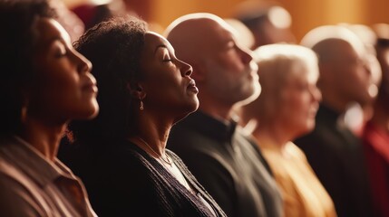 Diverse group of people with eyes closed in serene meditation or contemplation