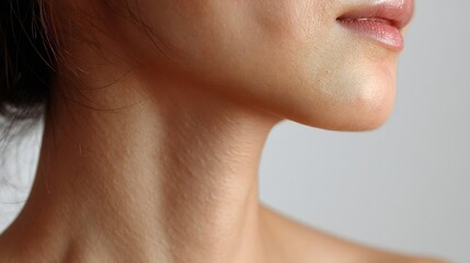 Obraz premium Close-up view of a woman's smooth neck and jawline.