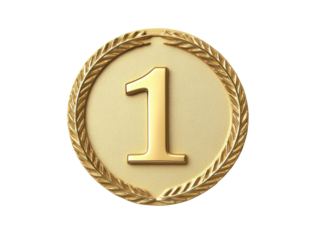Gold medal with number one symbol highlighting achievement and success, cut out