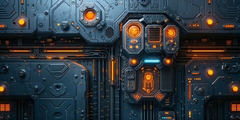 Fototapeta premium Close-up of a Futuristic Control Panel with Glowing Details and Intricate Mechanisms